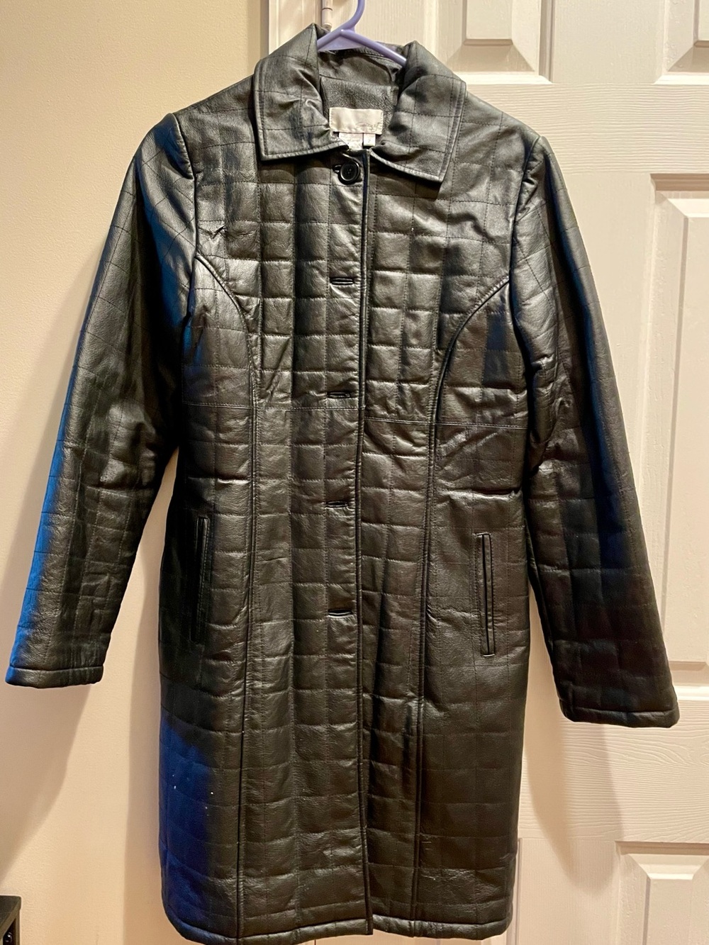 Gorgeous Spiegel Light Black Quilted Leather Mid Calf Length Coat
